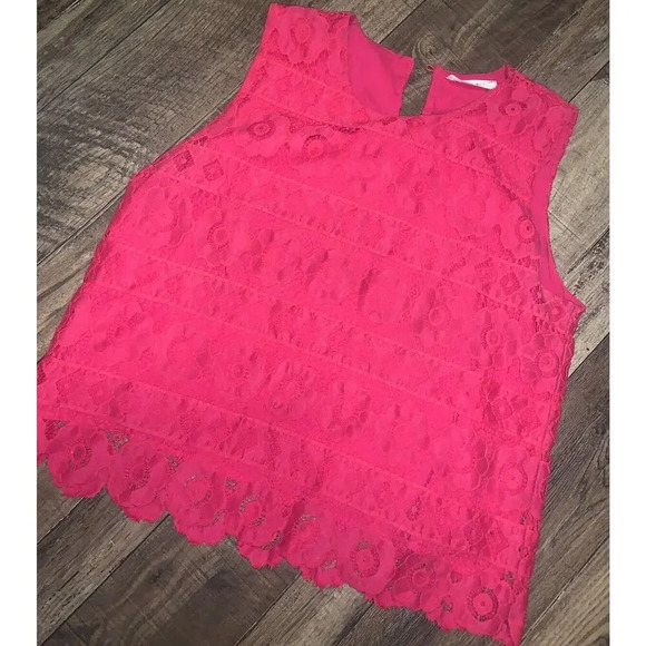 Anthropologie Sophie Rue Lace Hot Pink Blouse boho classic lace spring - Picture 2 of 5